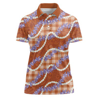 Orange Hawaii Palaka Honohono Pikake Women Polo Shirt Hawaiian Orchid Lei Polynesian Pattern LT14 Female Orange - Polynesian Pride