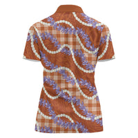 Orange Hawaii Palaka Honohono Pikake Women Polo Shirt Hawaiian Orchid Lei Polynesian Pattern LT14 - Polynesian Pride