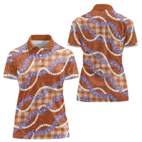 Orange Hawaii Palaka Honohono Pikake Women Polo Shirt Hawaiian Orchid Lei Polynesian Pattern LT14 - Polynesian Pride