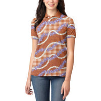Orange Hawaii Palaka Honohono Pikake Women Polo Shirt Hawaiian Orchid Lei Polynesian Pattern LT14 - Polynesian Pride