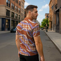 Orange Hawaii Palaka Honohono Pikake Zipper Polo Shirt Hawaiian Orchid Lei Polynesian Pattern - Polynesian Pride