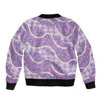 Purple Hawaii Palaka Honohono Pikake Bomber Jacket Hawaiian Orchid Lei Polynesian Pattern - Polynesian Pride