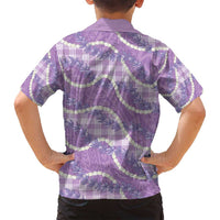 Purple Hawaii Palaka Honohono Pikake Family Matching Long Sleeve Bodycon Dress and Hawaiian Shirt Hawaiian Orchid Lei Polynesian Pattern - Polynesian Pride
