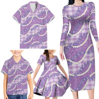 Purple Hawaii Palaka Honohono Pikake Family Matching Long Sleeve Bodycon Dress and Hawaiian Shirt Hawaiian Orchid Lei Polynesian Pattern - Polynesian Pride