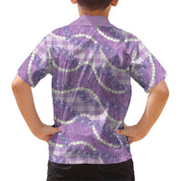Purple Hawaii Palaka Honohono Pikake Family Matching Off The Shoulder Long Sleeve Dress and Hawaiian Shirt Hawaiian Orchid Lei Polynesian Pattern - Polynesian Pride