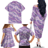Purple Hawaii Palaka Honohono Pikake Family Matching Off The Shoulder Long Sleeve Dress and Hawaiian Shirt Hawaiian Orchid Lei Polynesian Pattern - Polynesian Pride
