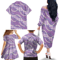 Purple Hawaii Palaka Honohono Pikake Family Matching Off The Shoulder Long Sleeve Dress and Hawaiian Shirt Hawaiian Orchid Lei Polynesian Pattern - Polynesian Pride