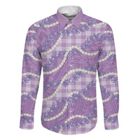 Purple Hawaii Palaka Honohono Pikake Family Matching Off The Shoulder Long Sleeve Dress and Hawaiian Shirt Hawaiian Orchid Lei Polynesian Pattern - Polynesian Pride