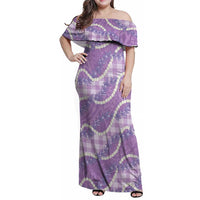 Purple Hawaii Palaka Honohono Pikake Family Matching Off Shoulder Maxi Dress and Hawaiian Shirt Hawaiian Orchid Lei Polynesian Pattern - Polynesian Pride