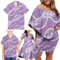 Purple Hawaii Palaka Honohono Pikake Family Matching Off Shoulder Short Dress and Hawaiian Shirt Hawaiian Orchid Lei Polynesian Pattern - Polynesian Pride