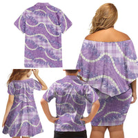 Purple Hawaii Palaka Honohono Pikake Family Matching Off Shoulder Short Dress and Hawaiian Shirt Hawaiian Orchid Lei Polynesian Pattern - Polynesian Pride
