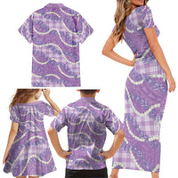 Purple Hawaii Palaka Honohono Pikake Family Matching Short Sleeve Bodycon Dress and Hawaiian Shirt Hawaiian Orchid Lei Polynesian Pattern - Polynesian Pride