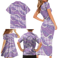 Purple Hawaii Palaka Honohono Pikake Family Matching Short Sleeve Bodycon Dress and Hawaiian Shirt Hawaiian Orchid Lei Polynesian Pattern - Polynesian Pride