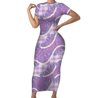 Purple Hawaii Palaka Honohono Pikake Family Matching Short Sleeve Bodycon Dress and Hawaiian Shirt Hawaiian Orchid Lei Polynesian Pattern - Polynesian Pride