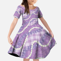 Purple Hawaii Palaka Honohono Pikake Kid Short Sleeve Dress Hawaiian Orchid Lei Polynesian Pattern LT14 KID Purple - Polynesian Pride