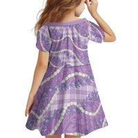 Purple Hawaii Palaka Honohono Pikake Kid Short Sleeve Dress Hawaiian Orchid Lei Polynesian Pattern LT14 - Polynesian Pride