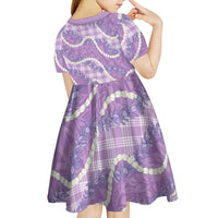 Purple Hawaii Palaka Honohono Pikake Kid Short Sleeve Dress Hawaiian Orchid Lei Polynesian Pattern LT14 - Polynesian Pride