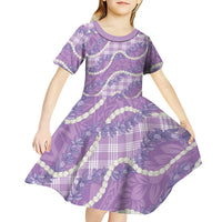 Purple Hawaii Palaka Honohono Pikake Kid Short Sleeve Dress Hawaiian Orchid Lei Polynesian Pattern LT14 - Polynesian Pride