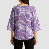 Purple Hawaii Palaka Honohono Pikake Kimono Sleeve Blouse Hawaiian Orchid Lei Polynesian Pattern - Polynesian Pride