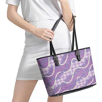 Purple Hawaii Palaka Honohono Pikake Leather Tote Bag Hawaiian Orchid Lei Polynesian Pattern - Polynesian Pride