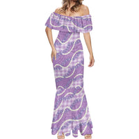 Purple Hawaii Palaka Honohono Pikake Mermaid Dress Hawaiian Orchid Lei Polynesian Pattern - Polynesian Pride