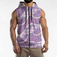 Purple Hawaii Palaka Honohono Pikake Sleeveless Zip Hoodie Hawaiian Orchid Lei Polynesian Pattern LT14 - Polynesian Pride
