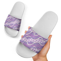 Purple Hawaii Palaka Honohono Pikake Slide Sandals Hawaiian Orchid Lei Polynesian Pattern - Polynesian Pride