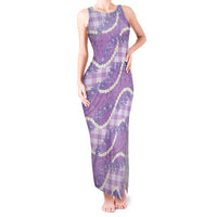 Purple Hawaii Palaka Honohono Pikake Tank Maxi Dress Hawaiian Orchid Lei Polynesian Pattern - Polynesian Pride