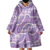 Purple Hawaii Palaka Honohono Pikake Wearable Blanket Hoodie Hawaiian Orchid Lei Polynesian Pattern - Polynesian Pride