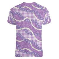 Purple Hawaii Palaka Honohono Pikake Women V-Neck T-Shirt Hawaiian Orchid Lei Polynesian Pattern - Polynesian Pride