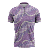 Purple Hawaii Palaka Honohono Pikake Zipper Polo Shirt Hawaiian Orchid Lei Polynesian Pattern LT14 Purple - Polynesian Pride