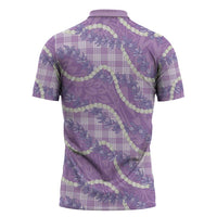 Purple Hawaii Palaka Honohono Pikake Zipper Polo Shirt Hawaiian Orchid Lei Polynesian Pattern LT14 - Polynesian Pride