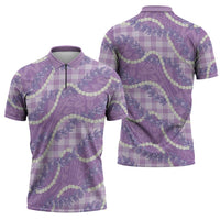 Purple Hawaii Palaka Honohono Pikake Zipper Polo Shirt Hawaiian Orchid Lei Polynesian Pattern LT14 - Polynesian Pride