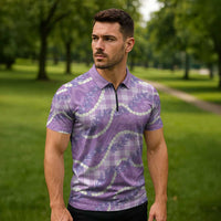 Purple Hawaii Palaka Honohono Pikake Zipper Polo Shirt Hawaiian Orchid Lei Polynesian Pattern LT14 - Polynesian Pride