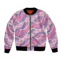 Pink Hawaii Palaka Honohono Pikake Bomber Jacket Hawaiian Orchid Lei Polynesian Pattern - Polynesian Pride