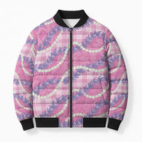 Pink Hawaii Palaka Honohono Pikake Bomber Puffer Jacket Hawaiian Orchid Lei Polynesian Pattern - Polynesian Pride