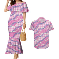 Pink Hawaii Palaka Honohono Pikake Couples Matching Mermaid Dress and Hawaiian Shirt Hawaiian Orchid Lei Polynesian Pattern - Polynesian Pride