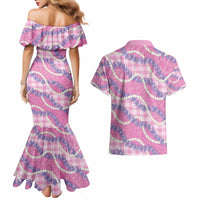 Pink Hawaii Palaka Honohono Pikake Couples Matching Mermaid Dress and Hawaiian Shirt Hawaiian Orchid Lei Polynesian Pattern - Polynesian Pride