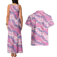 Pink Hawaii Palaka Honohono Pikake Couples Matching Tank Maxi Dress and Hawaiian Shirt Hawaiian Orchid Lei Polynesian Pattern - Polynesian Pride