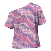 Pink Hawaii Palaka Honohono Pikake Cross Shoulder Shirt Hawaiian Orchid Lei Polynesian Pattern LT14 - Polynesian Pride