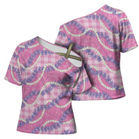 Pink Hawaii Palaka Honohono Pikake Cross Shoulder Shirt Hawaiian Orchid Lei Polynesian Pattern LT14 - Polynesian Pride