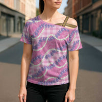 Pink Hawaii Palaka Honohono Pikake Cross Shoulder Shirt Hawaiian Orchid Lei Polynesian Pattern LT14 - Polynesian Pride