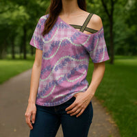 Pink Hawaii Palaka Honohono Pikake Cross Shoulder Shirt Hawaiian Orchid Lei Polynesian Pattern LT14 - Polynesian Pride