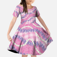 Pink Hawaii Palaka Honohono Pikake Family Matching Long Sleeve Bodycon Dress and Hawaiian Shirt Hawaiian Orchid Lei Polynesian Pattern - Polynesian Pride