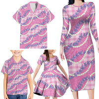 Pink Hawaii Palaka Honohono Pikake Family Matching Long Sleeve Bodycon Dress and Hawaiian Shirt Hawaiian Orchid Lei Polynesian Pattern - Polynesian Pride