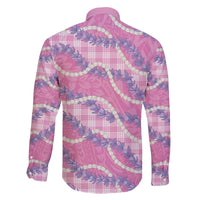 Pink Hawaii Palaka Honohono Pikake Family Matching Off The Shoulder Long Sleeve Dress and Hawaiian Shirt Hawaiian Orchid Lei Polynesian Pattern - Polynesian Pride