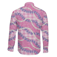 Pink Hawaii Palaka Honohono Pikake Family Matching Off The Shoulder Long Sleeve Dress and Hawaiian Shirt Hawaiian Orchid Lei Polynesian Pattern - Polynesian Pride