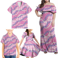 Pink Hawaii Palaka Honohono Pikake Family Matching Off Shoulder Maxi Dress and Hawaiian Shirt Hawaiian Orchid Lei Polynesian Pattern - Polynesian Pride