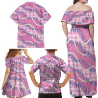 Pink Hawaii Palaka Honohono Pikake Family Matching Off Shoulder Maxi Dress and Hawaiian Shirt Hawaiian Orchid Lei Polynesian Pattern - Polynesian Pride