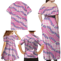 Pink Hawaii Palaka Honohono Pikake Family Matching Off Shoulder Maxi Dress and Hawaiian Shirt Hawaiian Orchid Lei Polynesian Pattern - Polynesian Pride